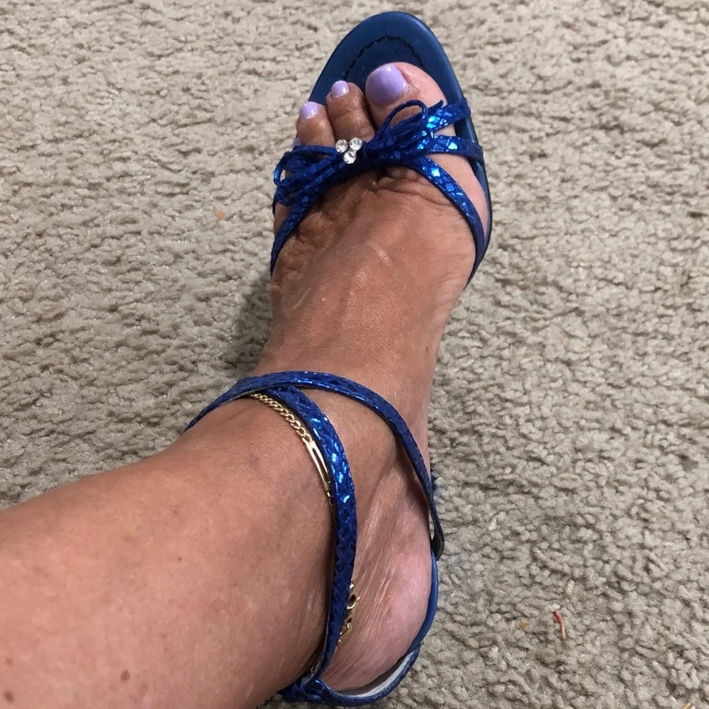 Guess by Marciano Metallic Cobalt Blue Strappy Heels with Bow